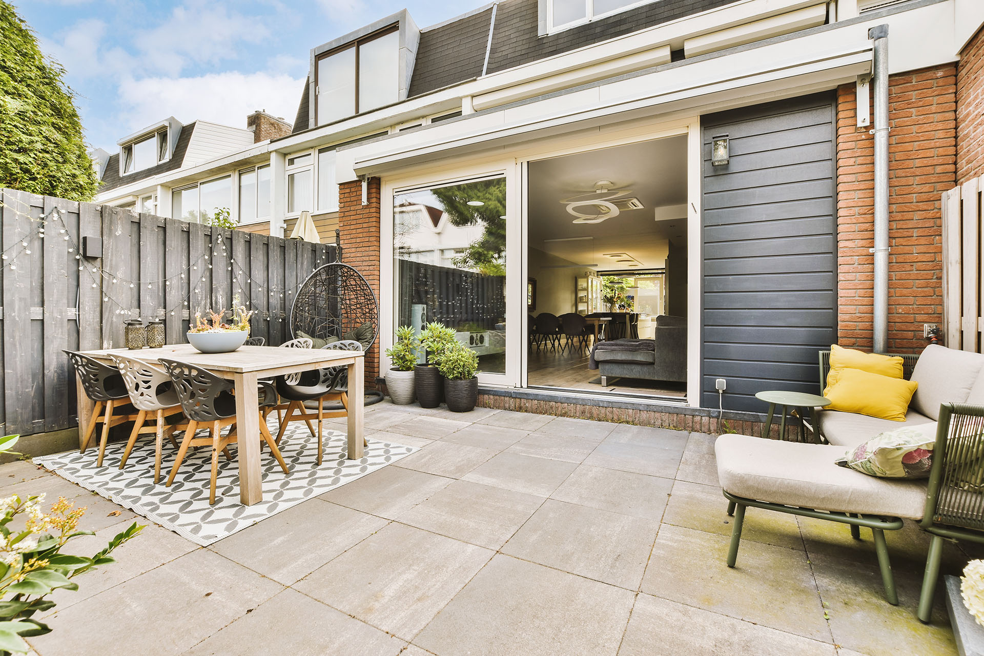 Neat patio with sitting area